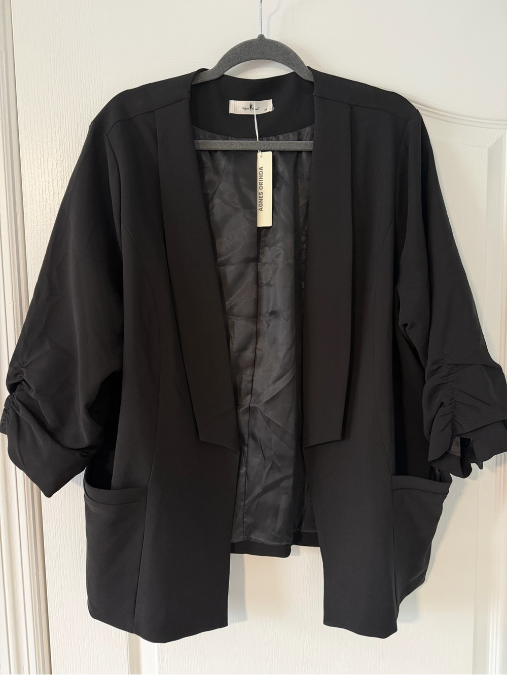 Black Open Front Draped Blazer